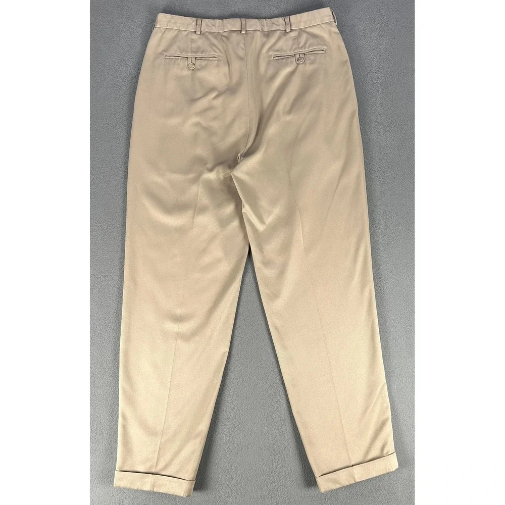 Polo Ralph Lauren Pants Slacks 36x32 Beige Pleated Cuffed Polyester Old Money